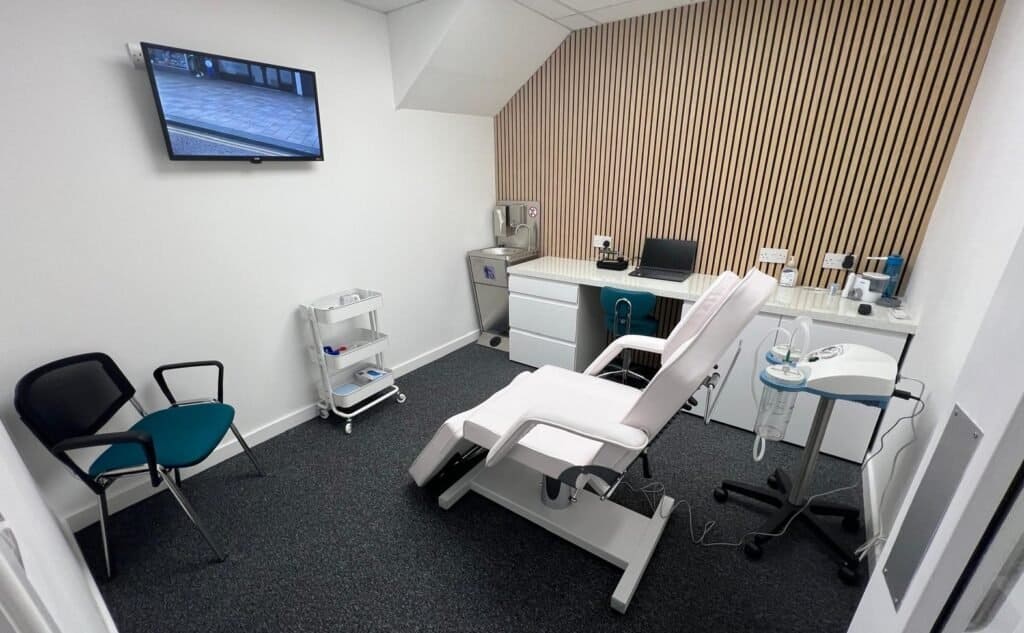 Purpose built ear wax removal and aural care room at Audibility, Motherwell, Lanarkshire