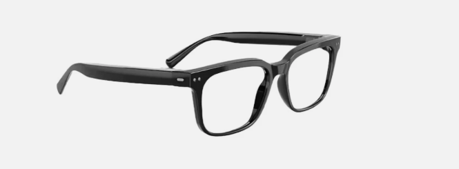 Nuance Audio smart glasses featuring integrated crossover OTC hearing‑support technology in a modern black frame.